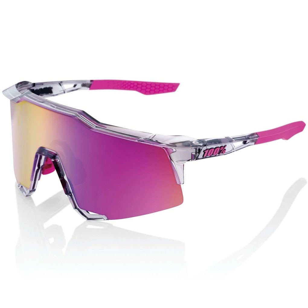 100% Speedcraft Sunglasses Tokyo Night Edition Polished Translucent Grey Frame with Purple Multilayer Mirror Lens