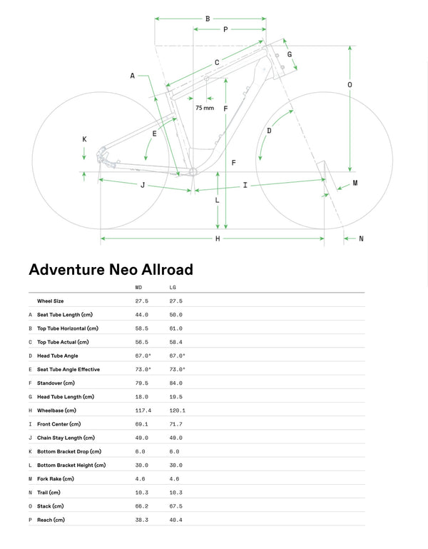 View Cannondale Adventure Neo Allroad EQ Size Chart