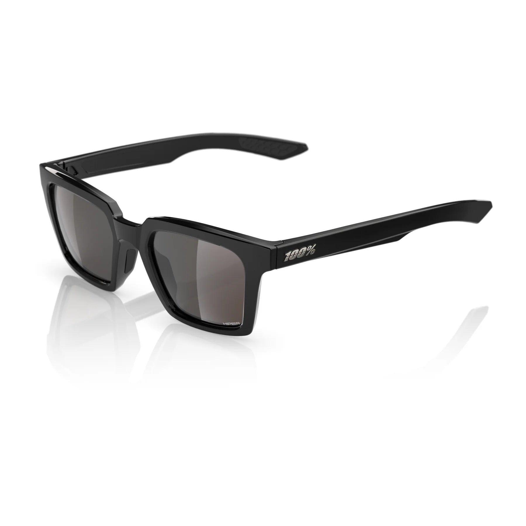 100% Erba Sunglasses Polished Black Frame with HiPER Silver Mirror Lens