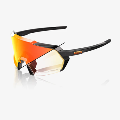 100% Korbin Sunglasses Gloss Metallic Black Frame with Orange Flash Mirror Photochromic Lens