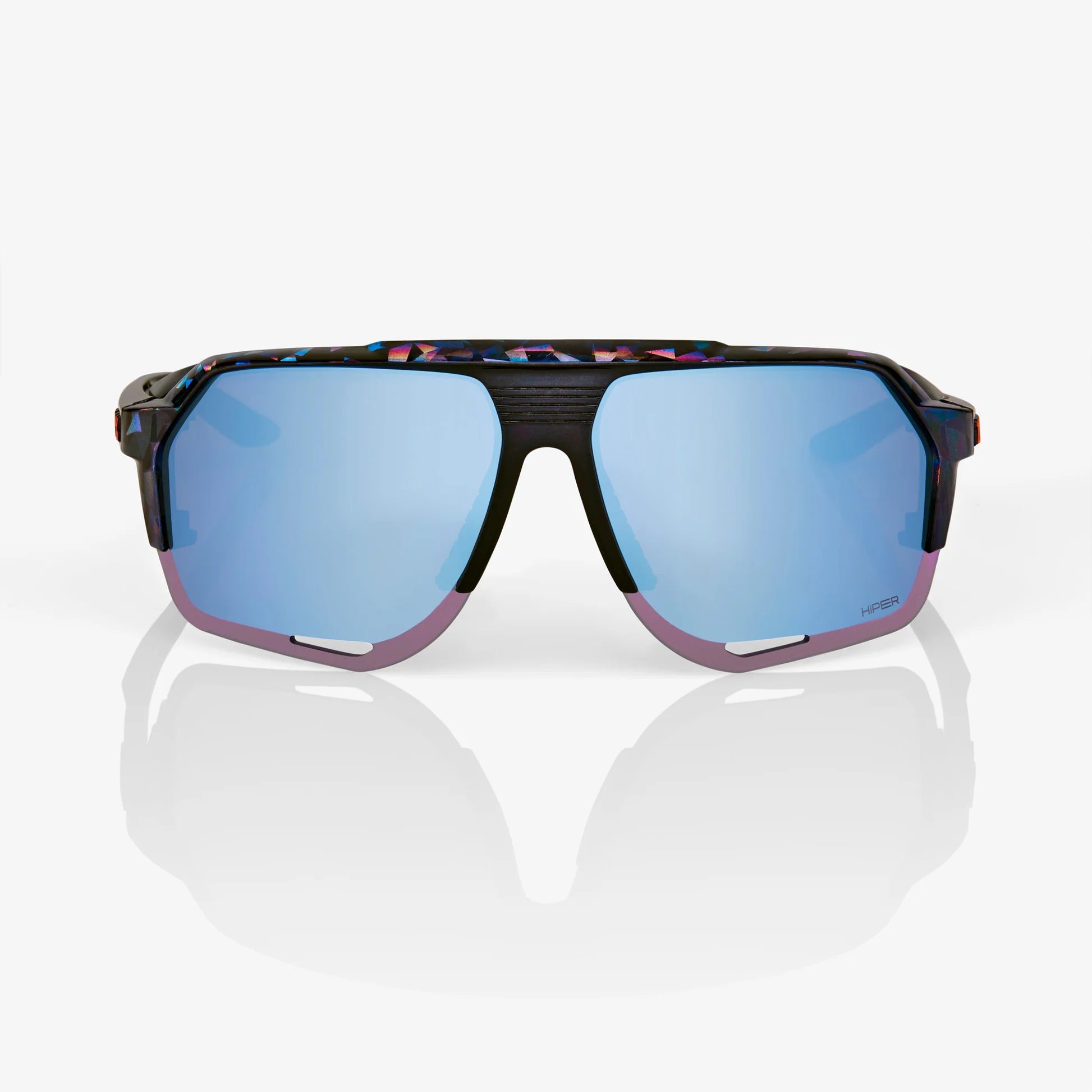 100% Norvik Sunglasses Black Holographic Frame with HiPER Blue Multilayer Mirror Lens