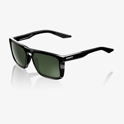 100% Renshaw Sunglasses Polished Black Frame Grey Green Lens