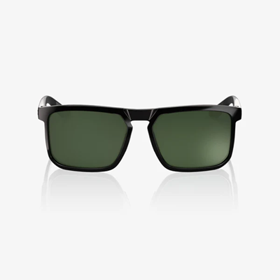 100% Renshaw Sunglasses Polished Black Frame Grey Green Lens