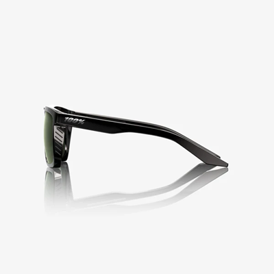 100% Renshaw Sunglasses Polished Black Frame Grey Green Lens