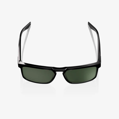 100% Renshaw Sunglasses Polished Black Frame Grey Green Lens
