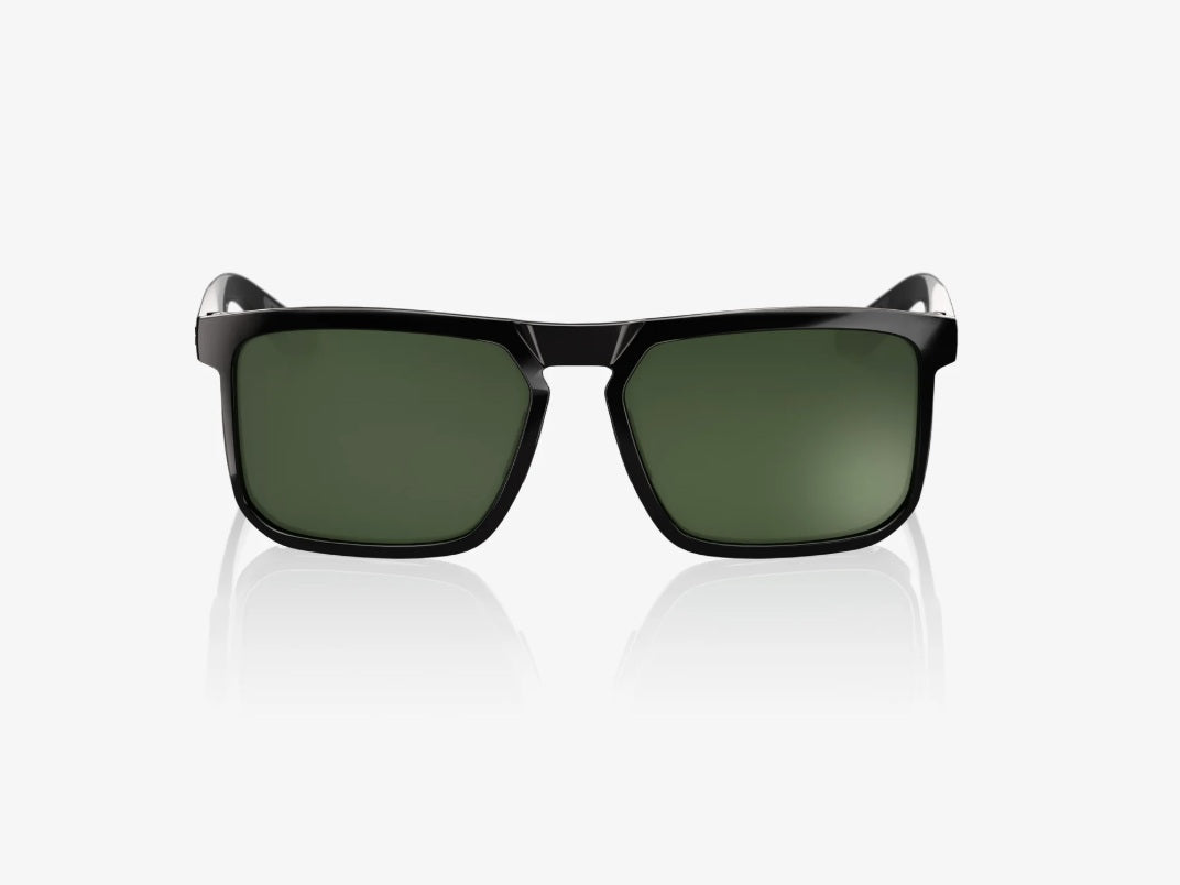 100% Renshaw Sunglasses Polished Black Frame Grey Green Lens
