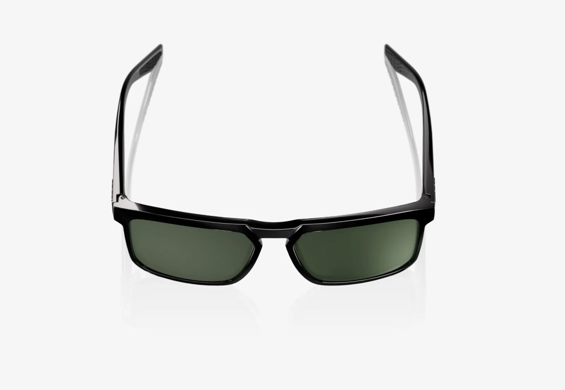 100% Renshaw Sunglasses Polished Black Frame Grey Green Lens