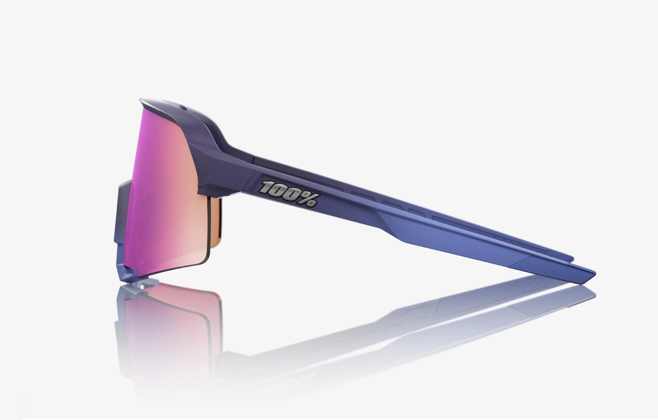 100% S3 Sunglasses Satin Storm Metallic Frame with Purple Mirror Lens