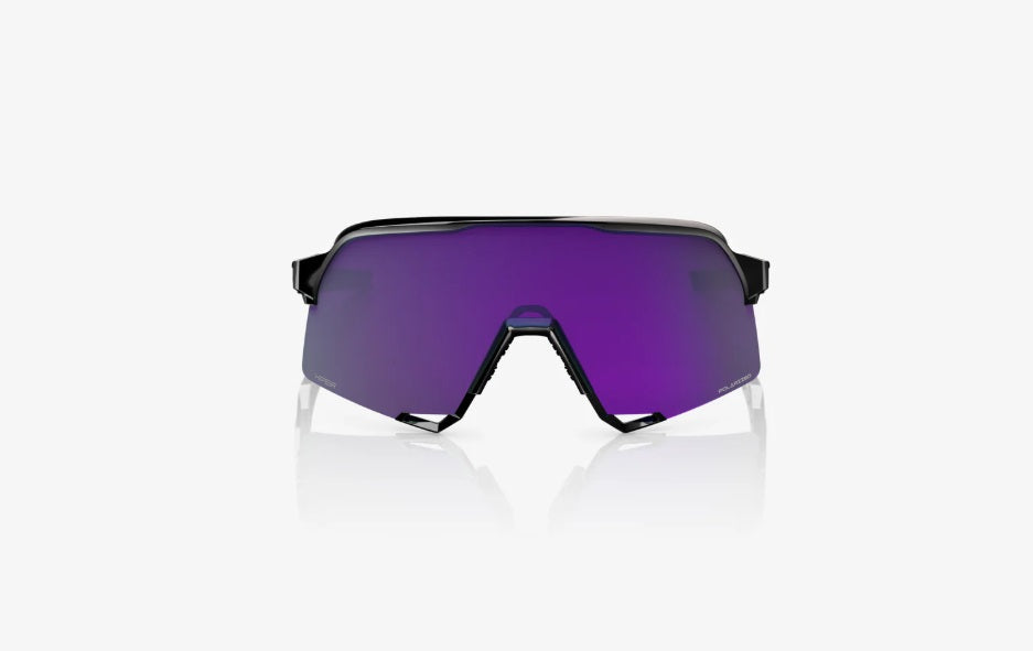 100% S3 Sunglasses Polished Black Frame with HiPER Polarized Lavender Mirror Lens