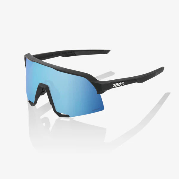 100% S3 Sunglasses Matte Black Frame with HiPER Blue Multilayer Mirror Lens