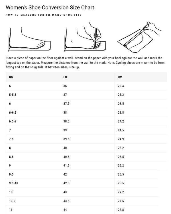 View Shimano SH-RC302W Women's Shoe Size Chart