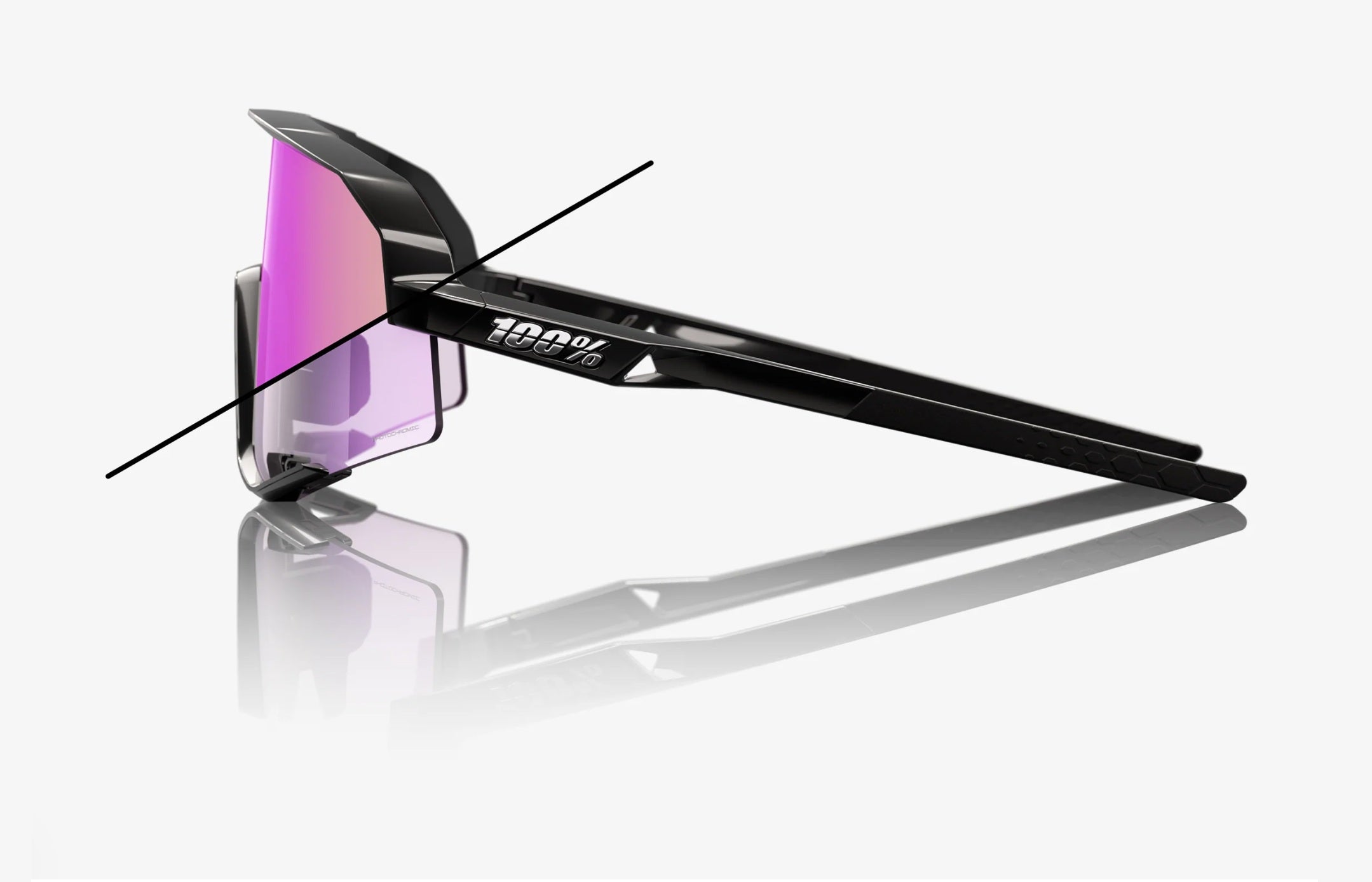 100% Slendale Gloss Black Frame with Purple Mirror Photochromic Lens