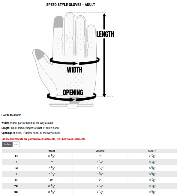 View Fasthouse Speed Style Menace Long Finger Glove Size Chart