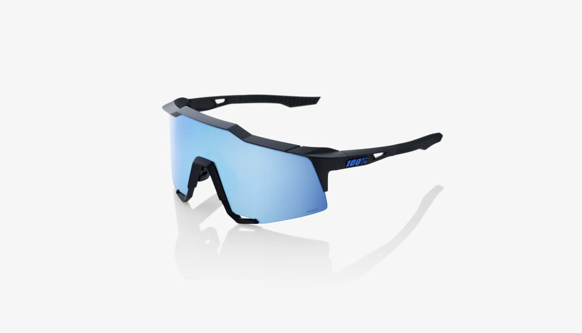 100% Speedcraft Sunglasses Matte Black Frame HiPER Blue Multilayer Mirror Lens