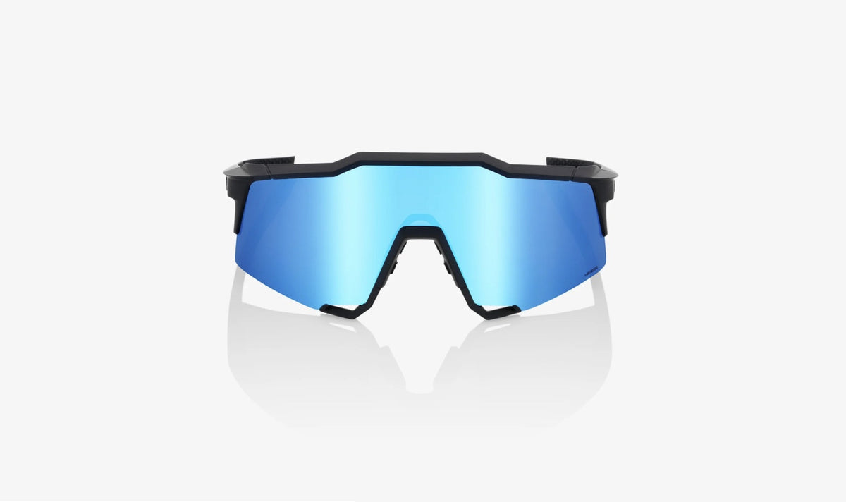 100% Speedcraft Sunglasses Matte Black Frame HiPER Blue Multilayer Mirror Lens