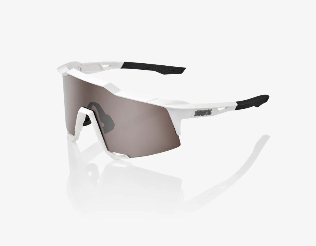 100% Speedcraft Sunglasses Matte White Frame with HiPER Silver Mirror Lens