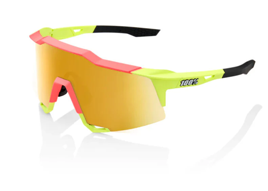 100% Speedcraft Sunglasses Matte Washed Out Neon Yellow Frame with Flash Gold Mirror Lens