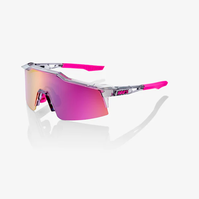100% Speedcraft SL Sunglasses Tokyo Night Edition Polished Translucent Grey Frame with Purple Multilayer Mirror Lens