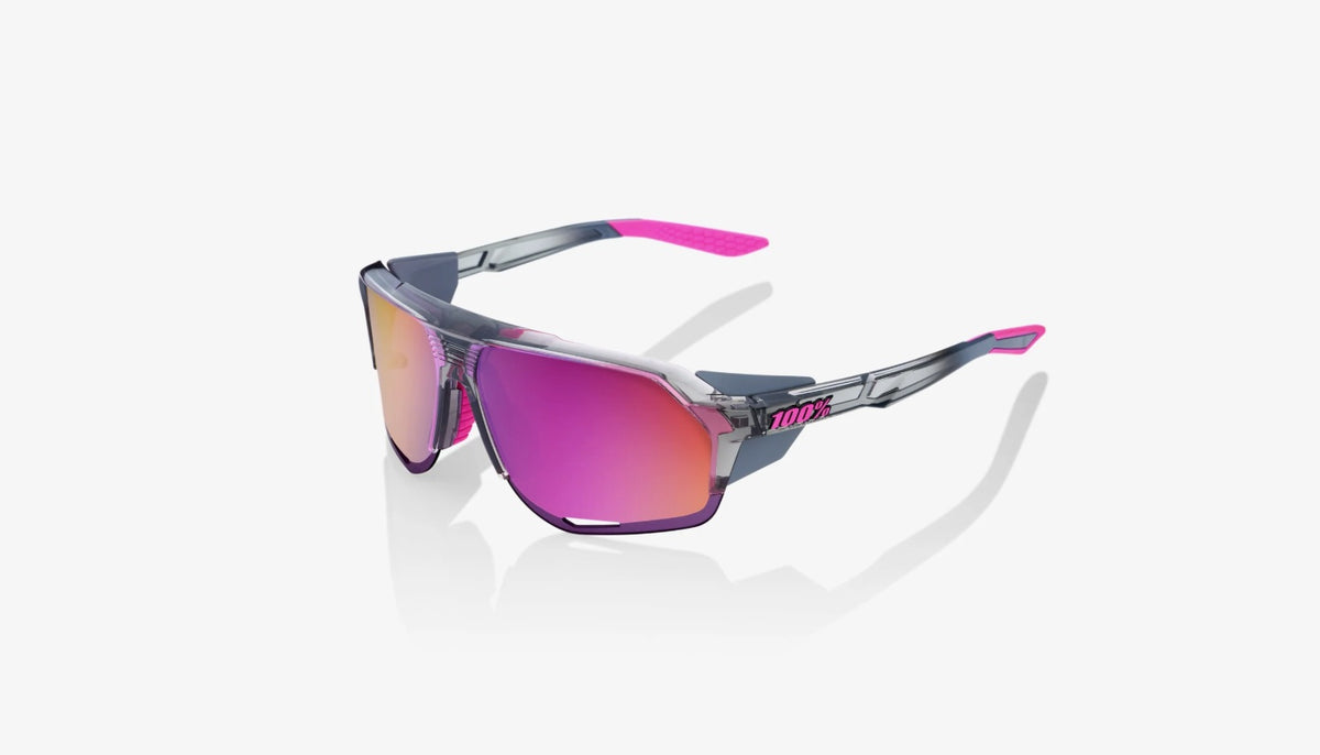 100% Norvik Tokyo Night Polished Translucent Grey Frame with Purple Multilayer Mirror Lens