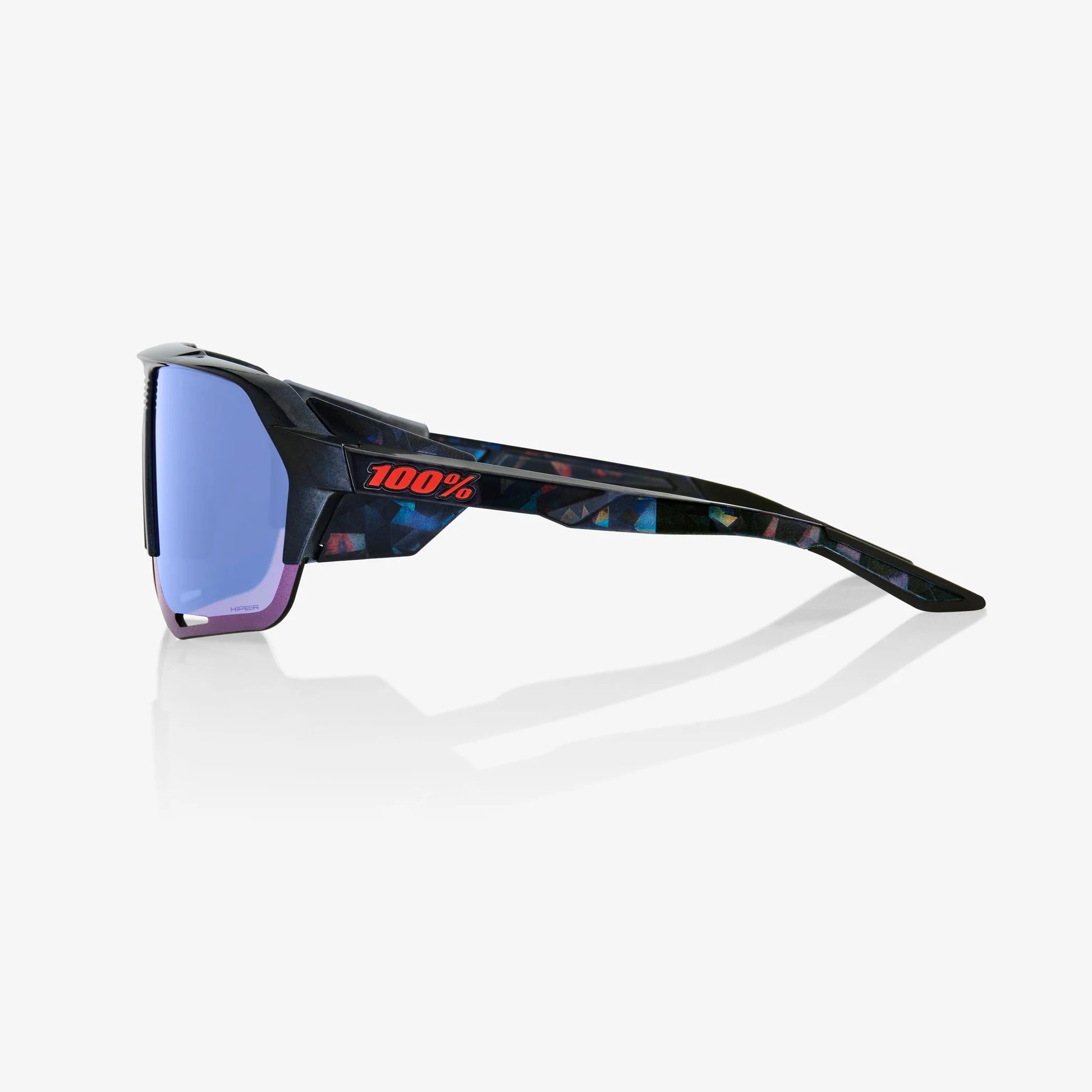100% Norvik Sunglasses Black Holographic Frame with HiPER Blue Multilayer Mirror Lens