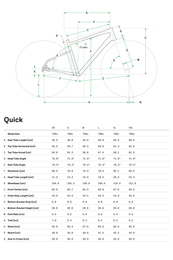 View Cannondale Quick 2 Size Chart