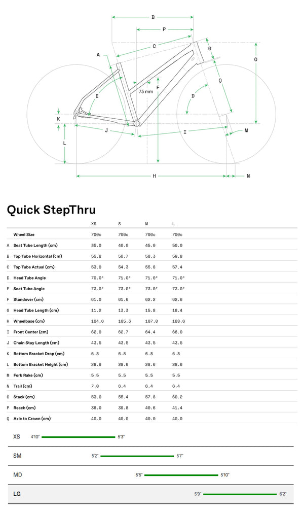 View Cannondale Quick 3 StepThru Size Chart