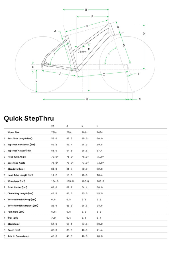 View Cannondale Quick 3 StepThru Size Chart