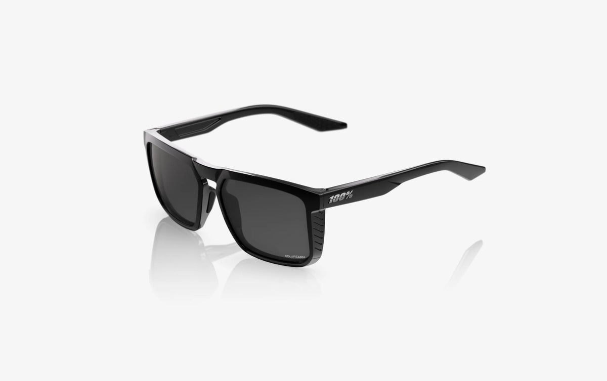 100% Renshaw Sunglasses Polished Black Frame Grey Polarized Lens