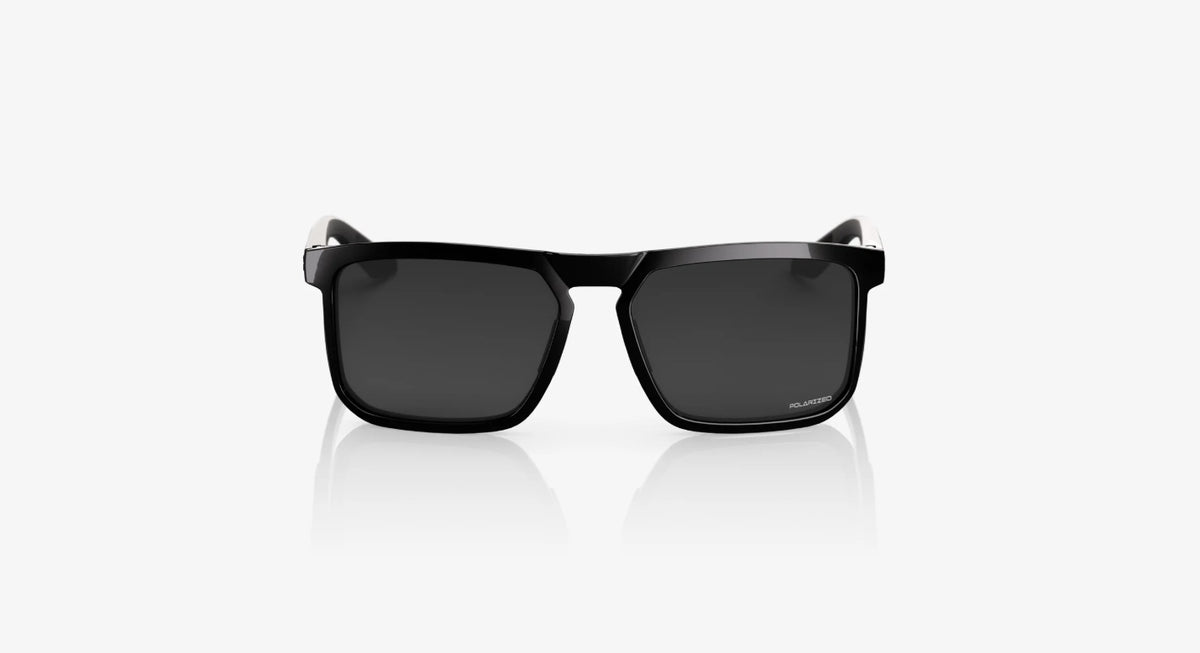 100% Renshaw Sunglasses Polished Black Frame Grey Polarized Lens