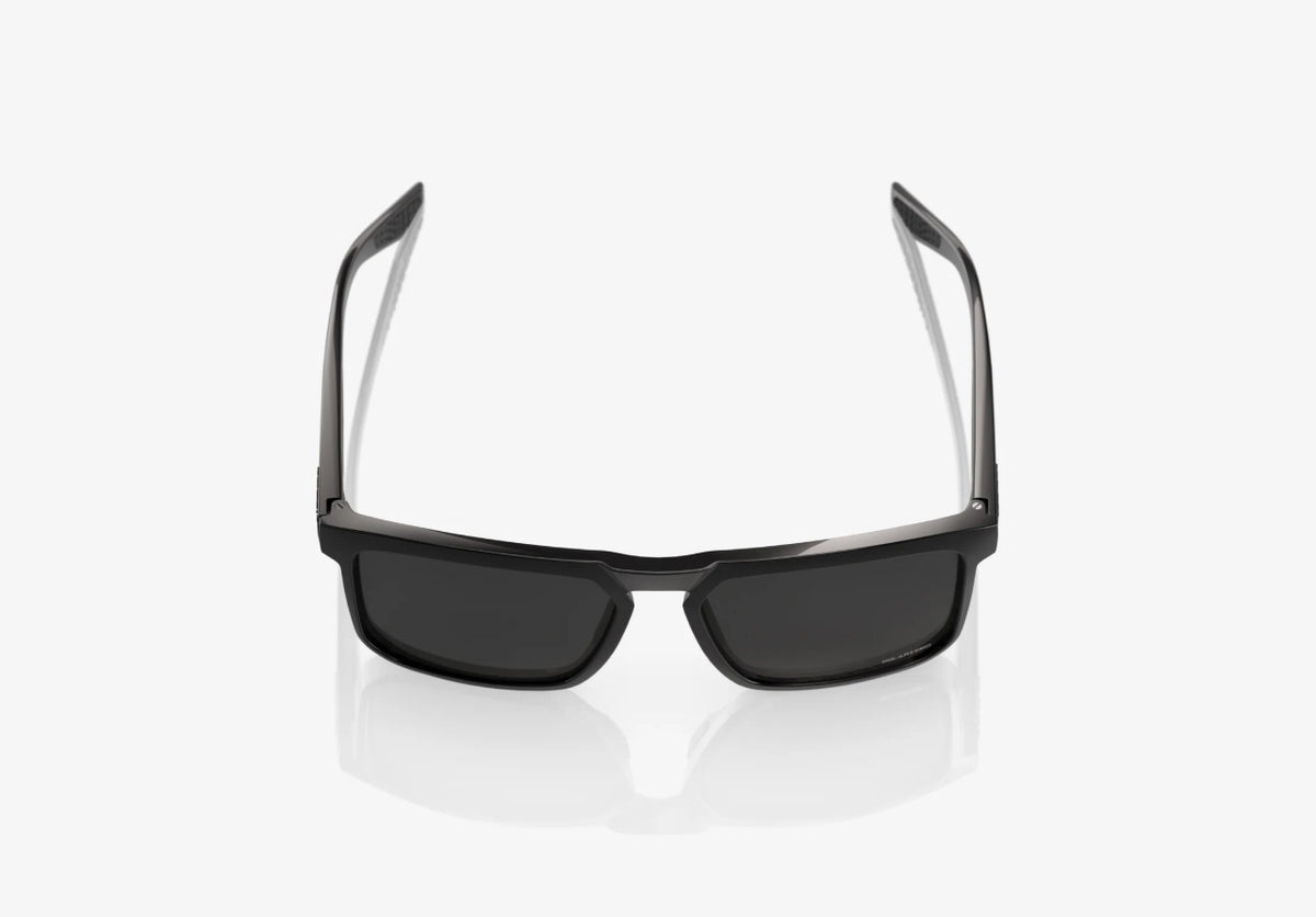 100% Renshaw Sunglasses Polished Black Frame Grey Polarized Lens