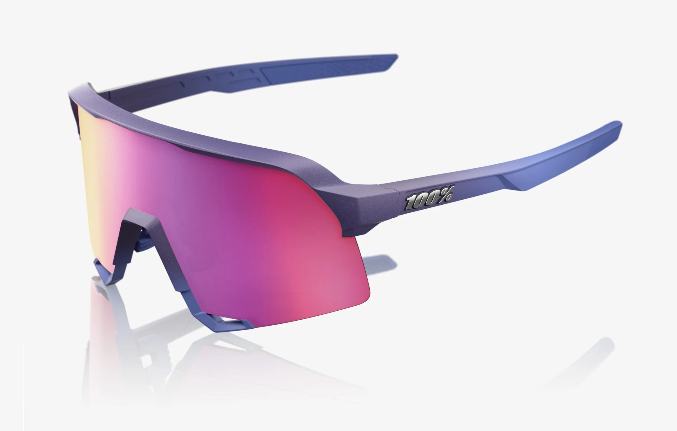 100% S3 Sunglasses Satin Storm Metallic Frame with Purple Mirror Lens