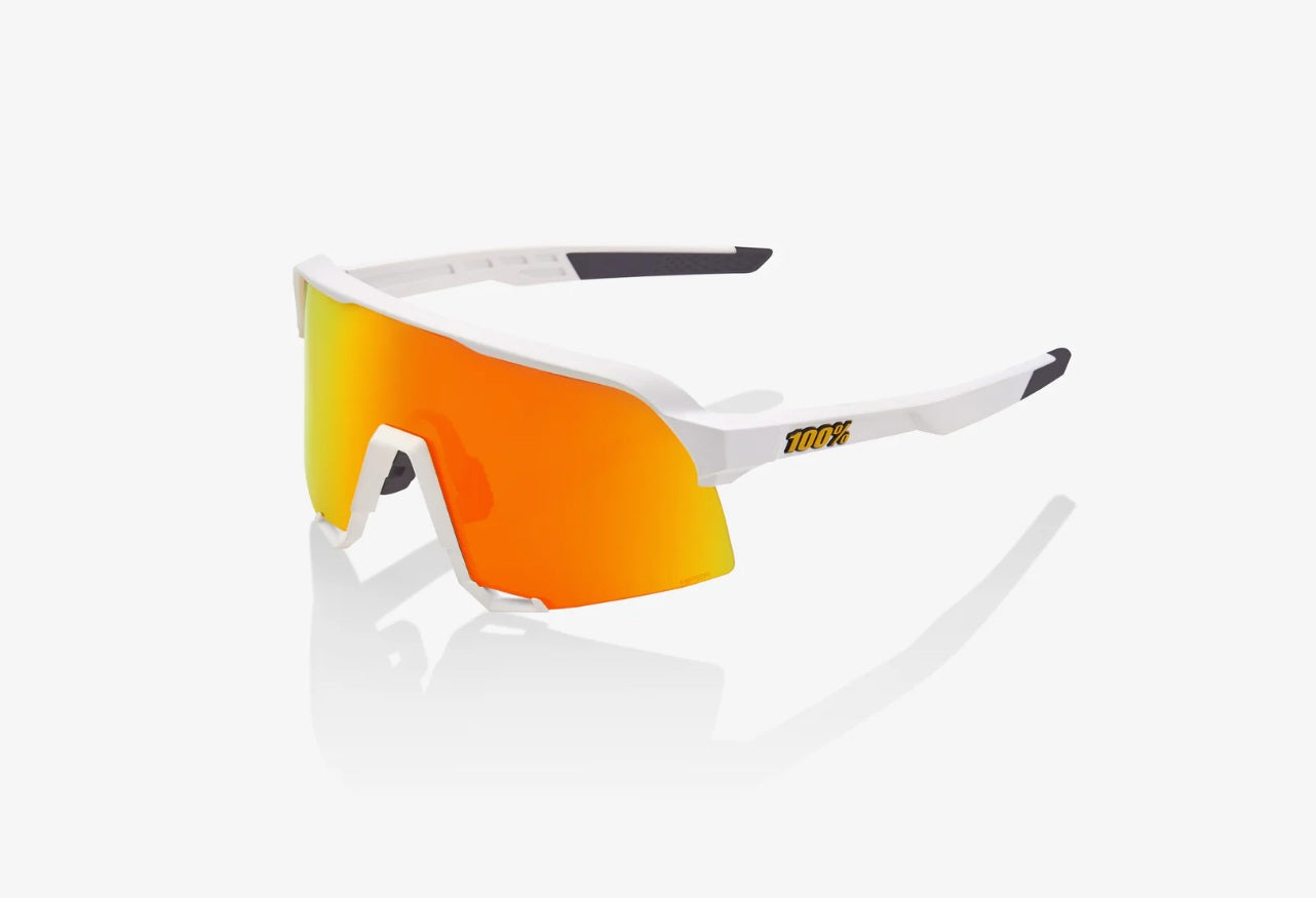 100% S3 Sunglasses Soft Tact White Frame with HiPER Red Multilayer Mirror Lens