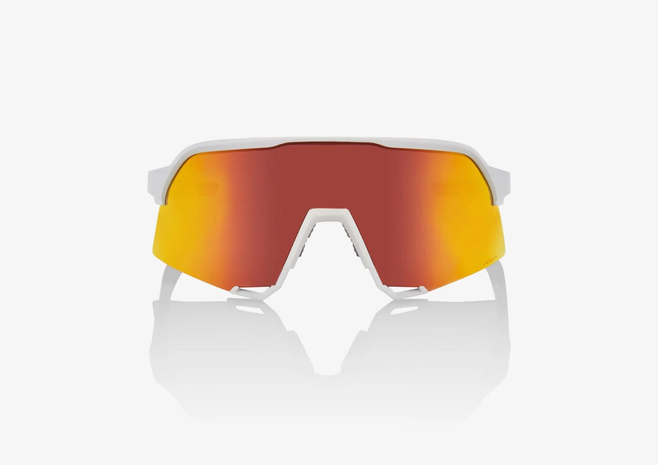 100% S3 Sunglasses Soft Tact White Frame with HiPER Red Multilayer Mirror Lens