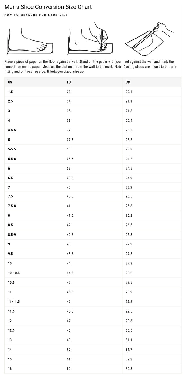 View Shimano SH-RX801 Rally Shoe Size Chart