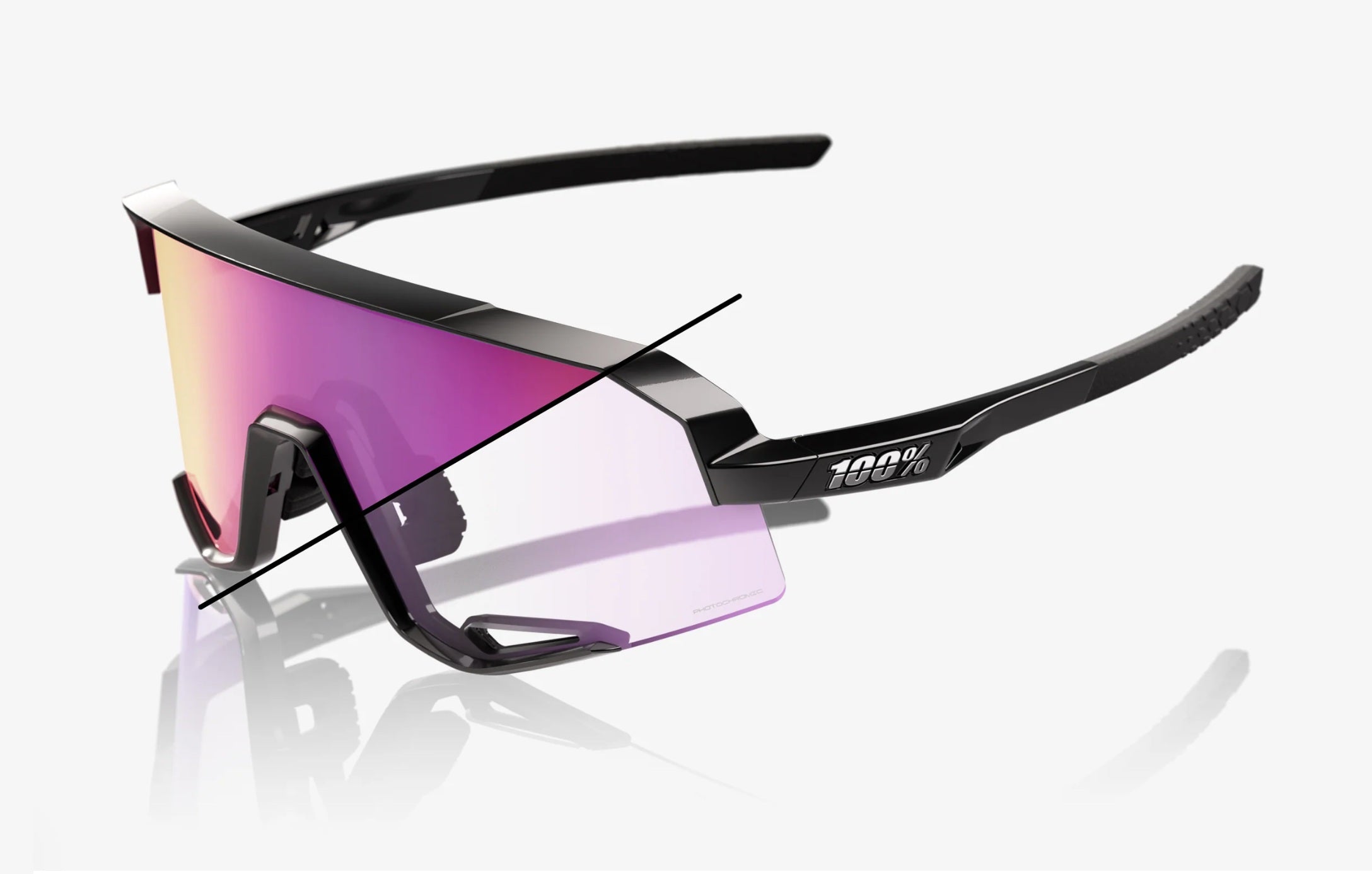 100% Slendale Gloss Black Frame with Purple Mirror Photochromic Lens