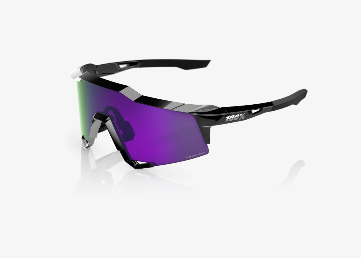 100% Speedcraft Sunglasses Polished Black Frame with HiPER Polarized Lavender Mirror Lens
