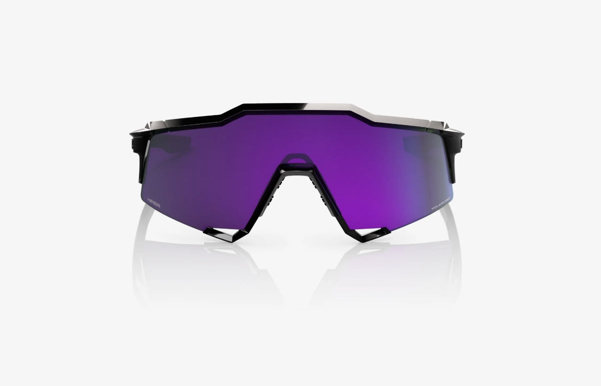 100% Speedcraft Sunglasses Polished Black Frame with HiPER Polarized Lavender Mirror Lens