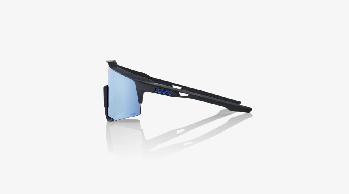 100% Speedcraft Sunglasses Matte Black Frame HiPER Blue Multilayer Mirror Lens