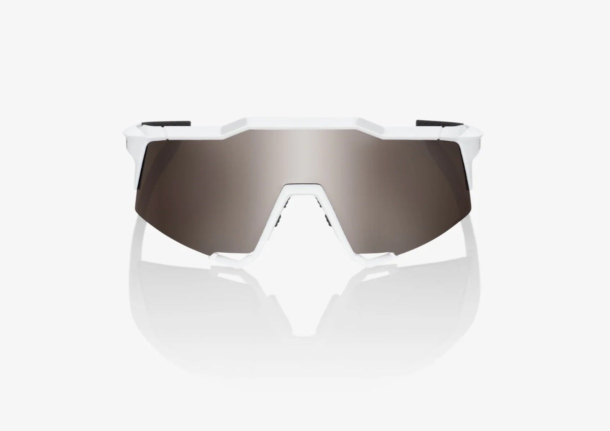 100% Speedcraft Sunglasses Matte White Frame with HiPER Silver Mirror Lens