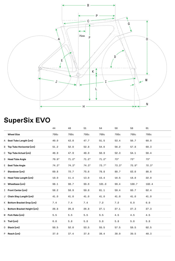 View Cannondale SuperSix EVO 6 Size Chart