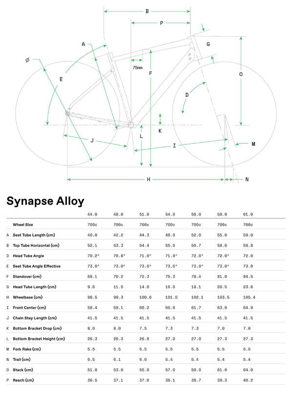 View Cannondale Synapse 2 Size Chart