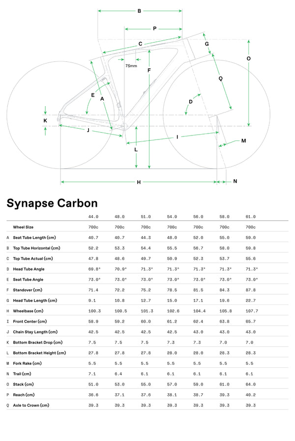 View Cannondale Synapse Carbon 5 Size Chart