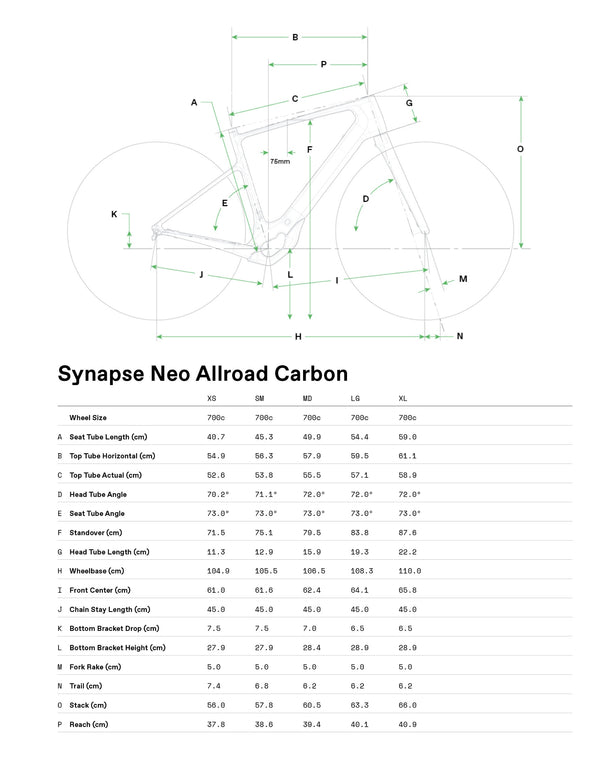 View Cannondale Synapse Neo Allroad 2 Size Chart