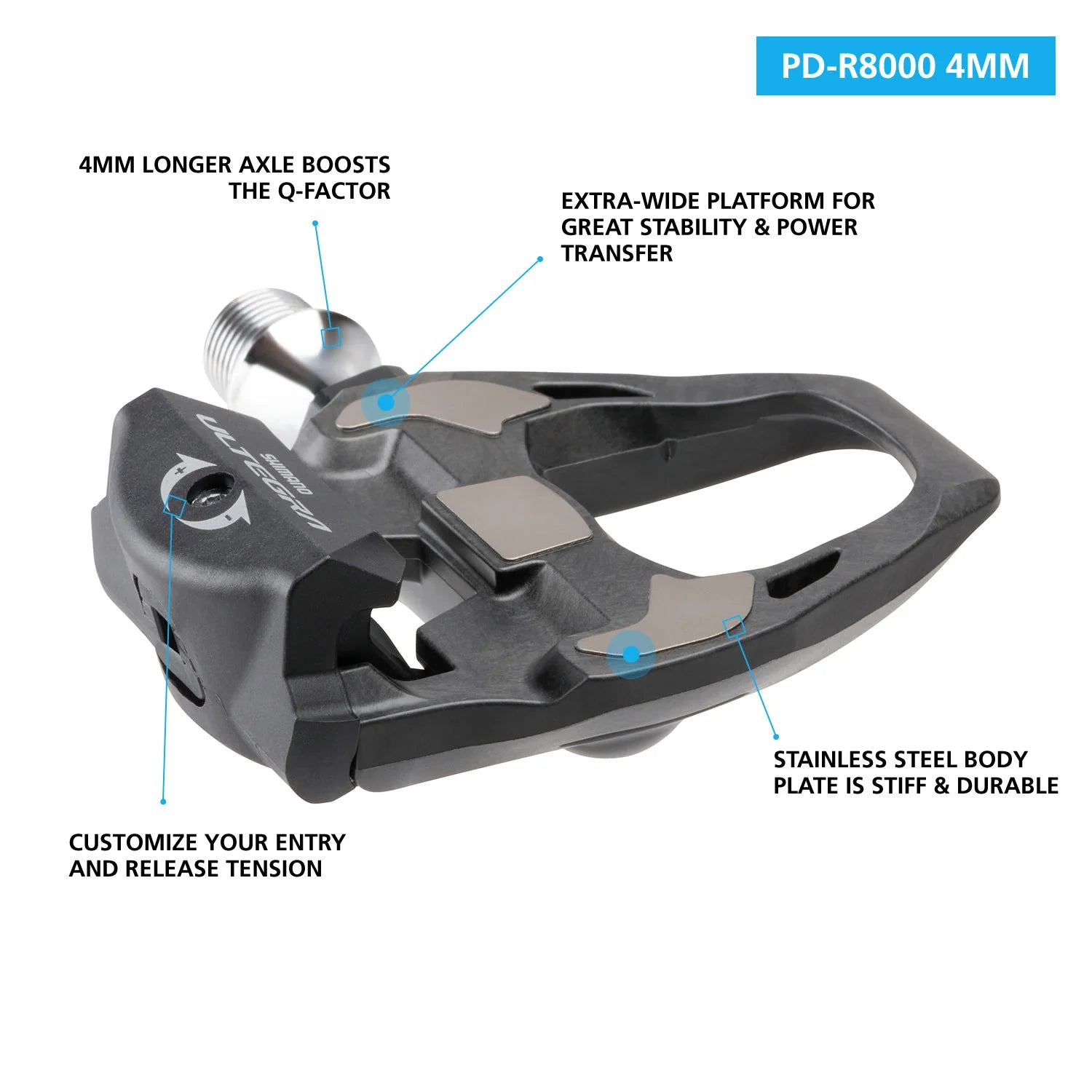 Shimano Ultegra PD-R8000 SPD-SL Pedals +4mm Longer Axle