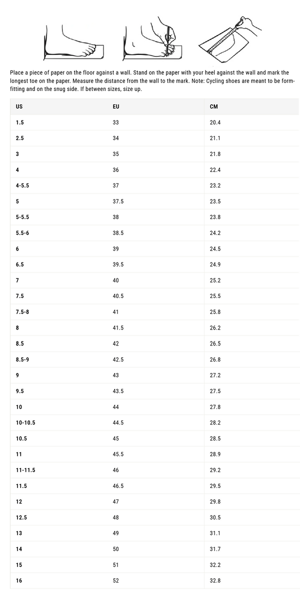 View Shimano SH-XC503 Shoe Size Chart