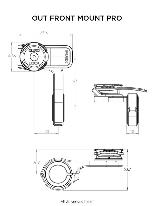View Quad Lock Out Front Mount PRO II Phone Mount Size Chart